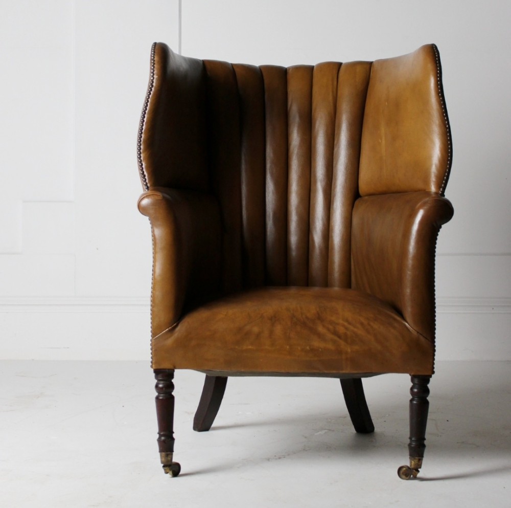 Leather barrel back armchair 19th century