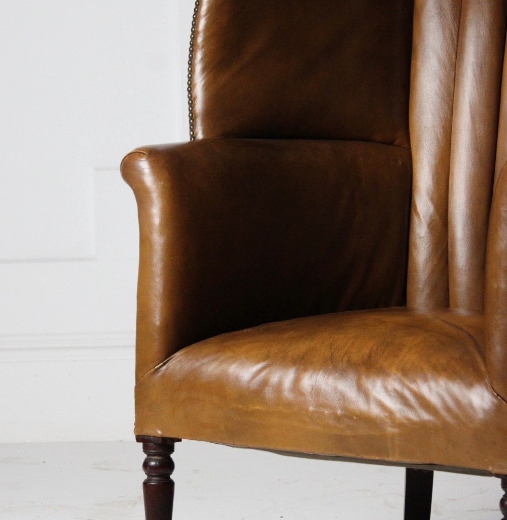 Leather barrel back armchair 19th century View II