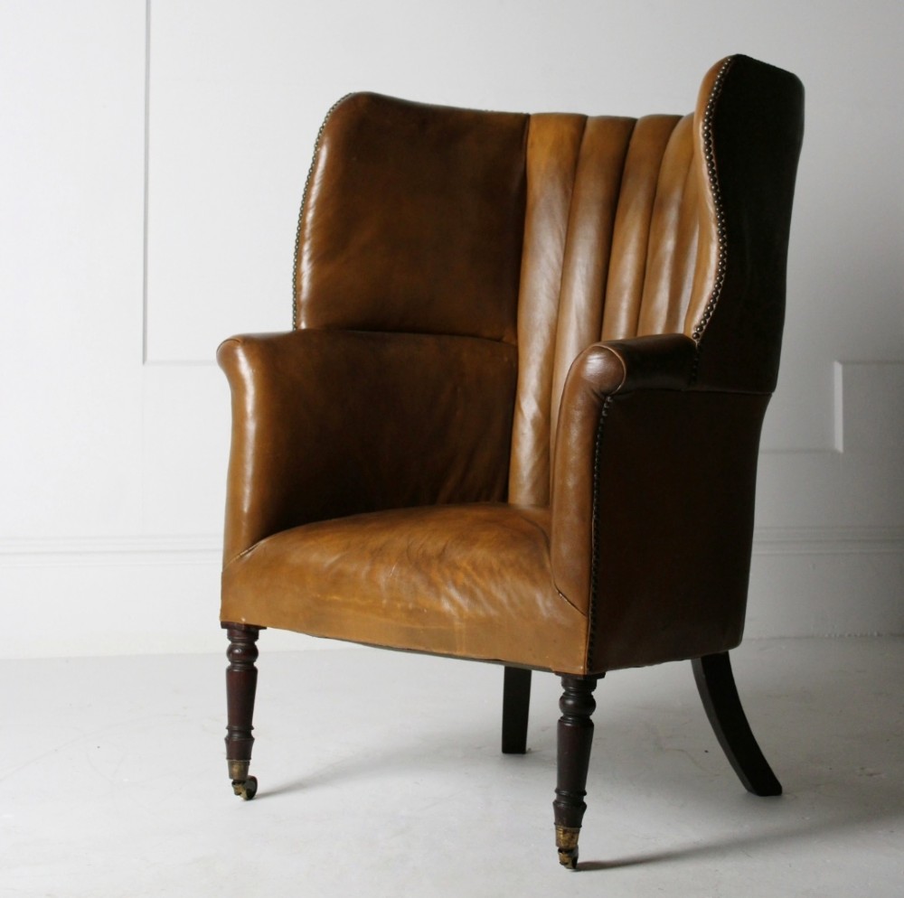 Leather barrel back armchair 19th century View III