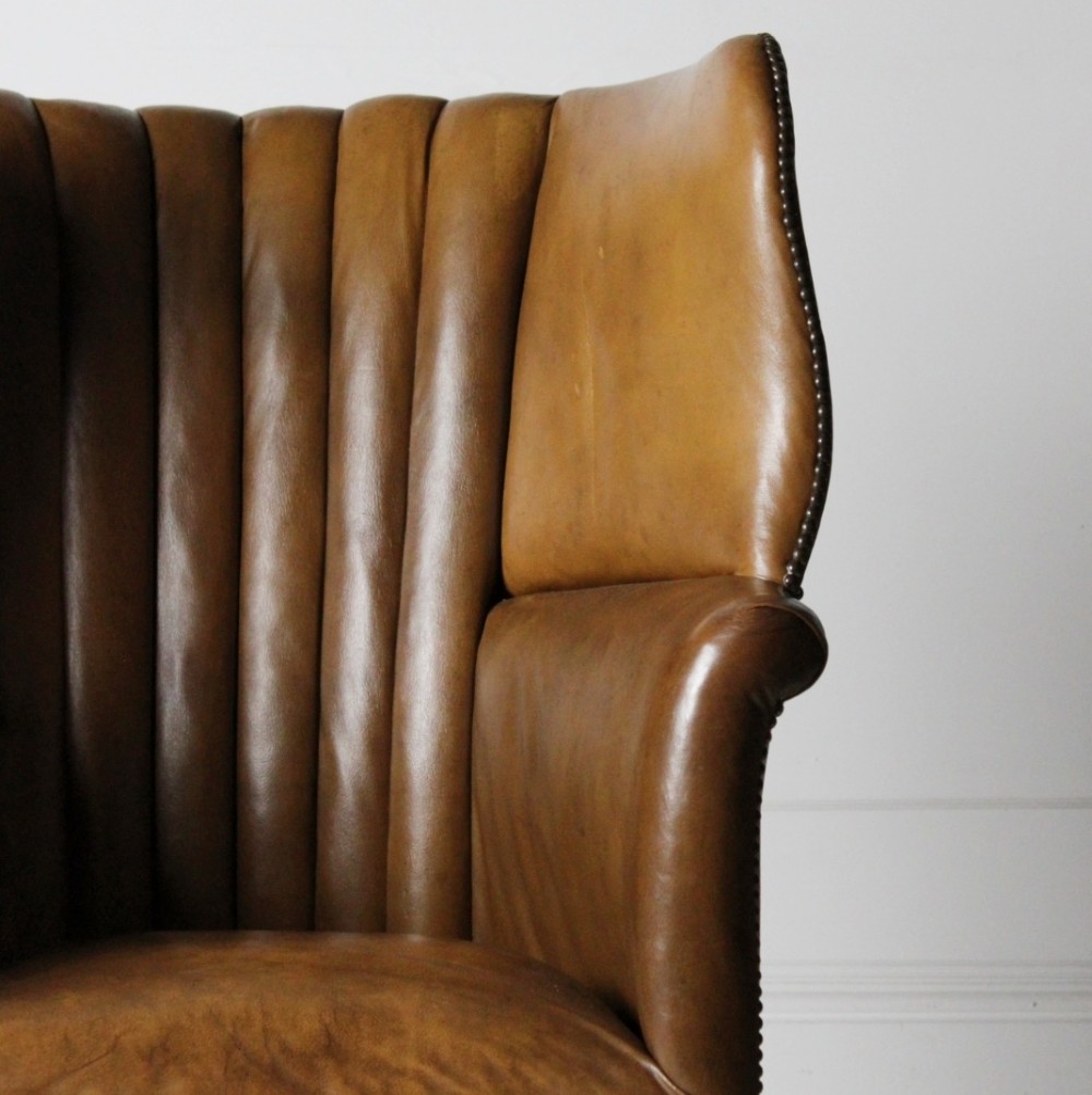 Leather barrel back armchair 19th century View IX