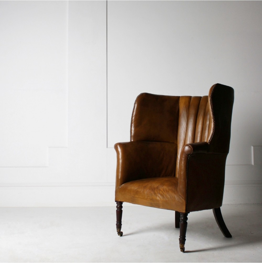 Leather barrel back armchair 19th century View X