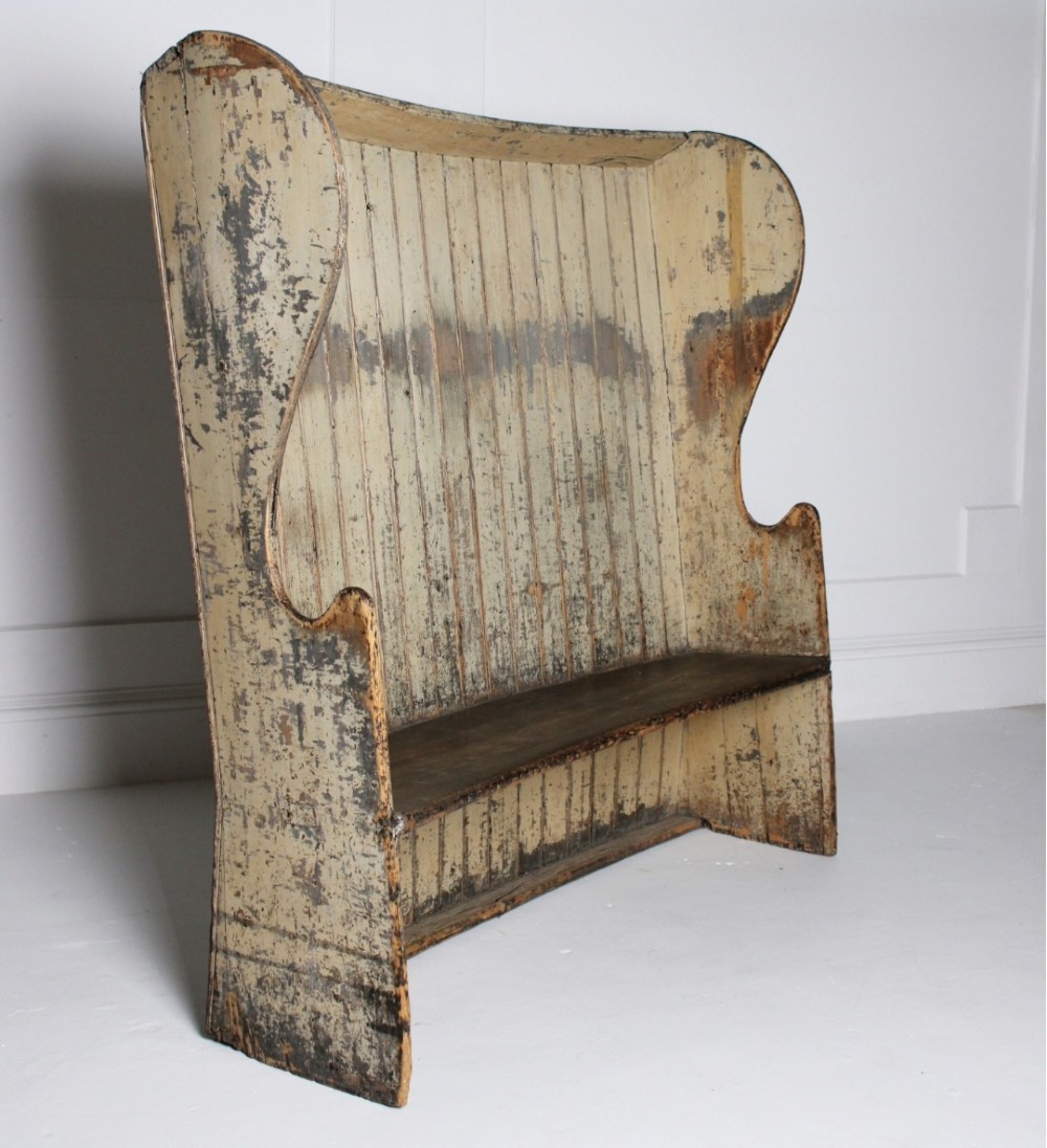 19th century pine tavern settle original paint View III