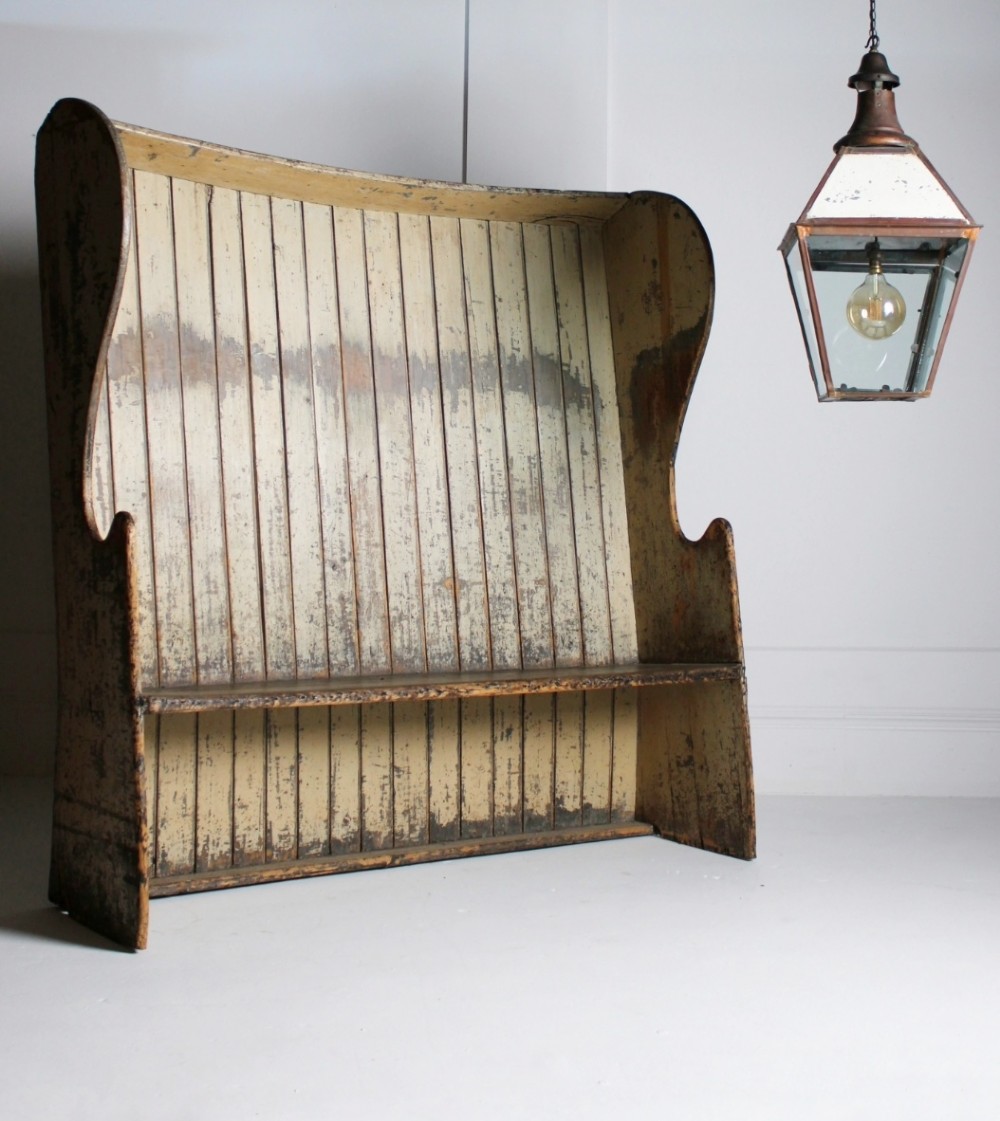 19th century pine tavern settle original paint View II