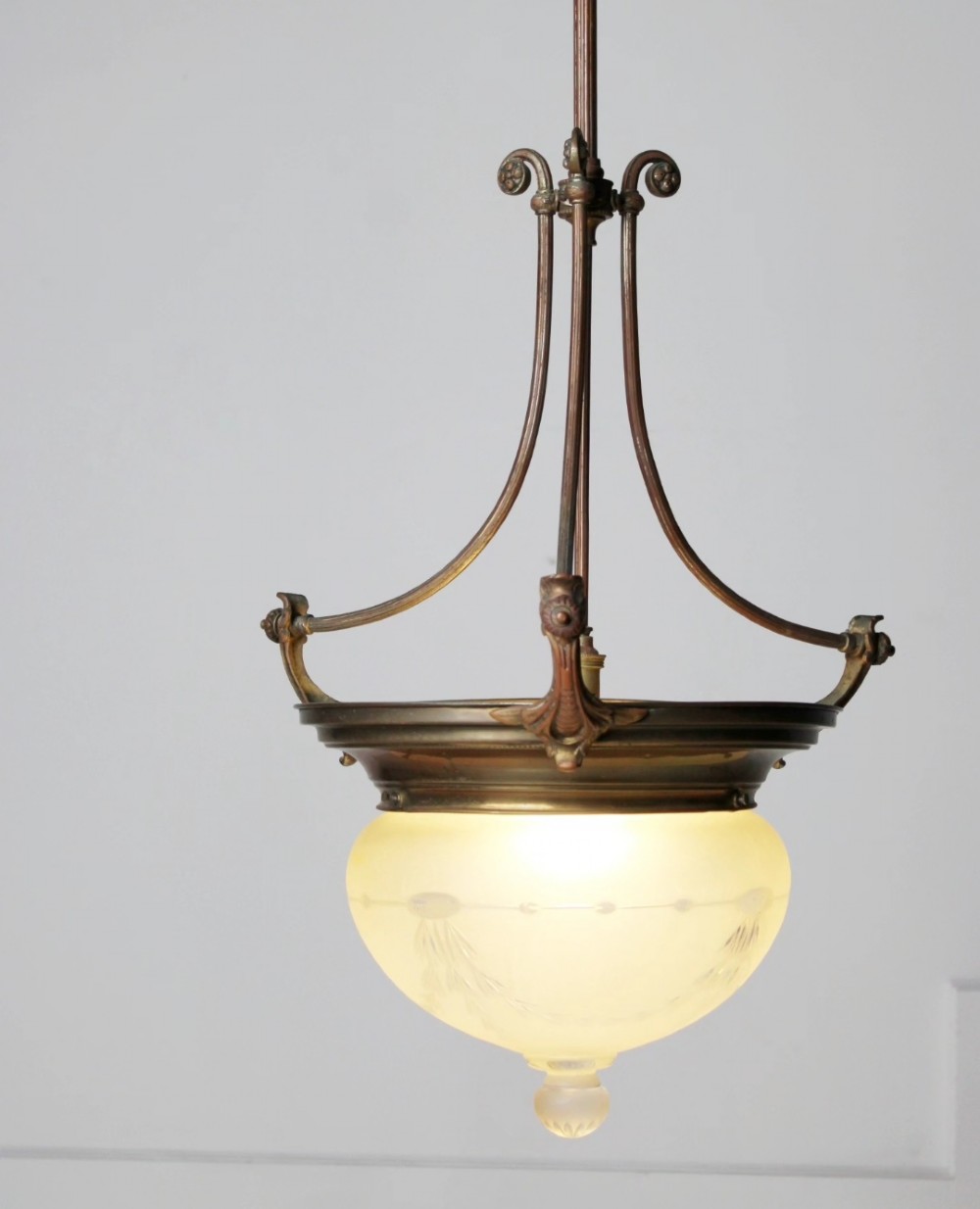 Large plafonnier ceiling light in copper & brass