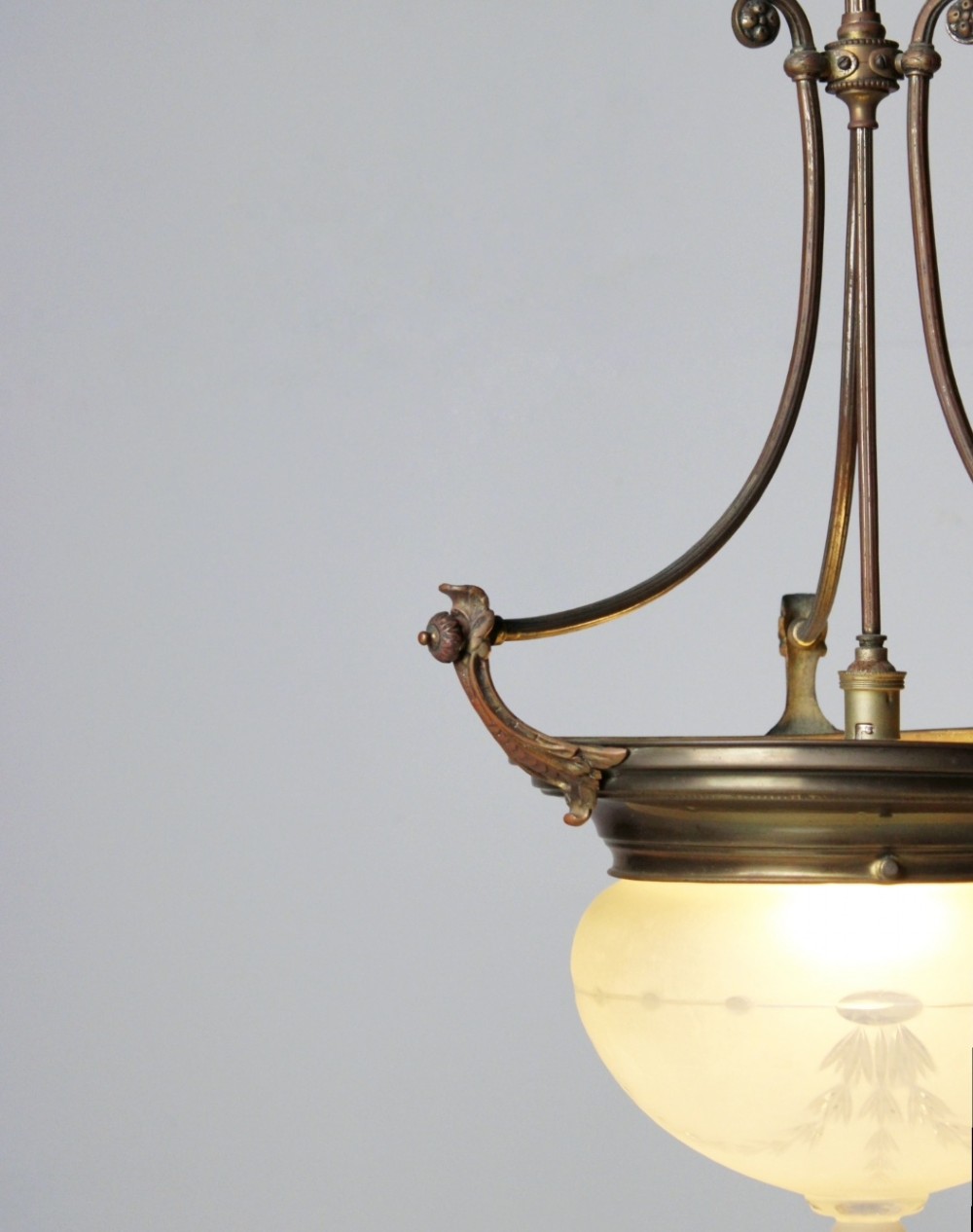 Large plafonnier ceiling light in copper & brass View VI