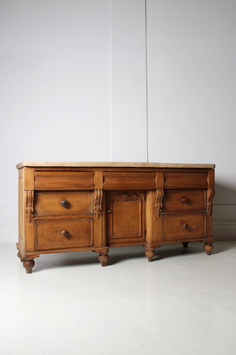 Victorian pine dresser base with sycamore top