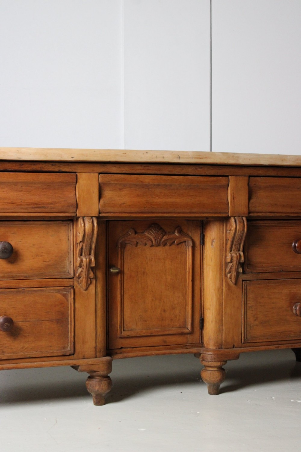 Victorian pine dresser base with sycamore top View VI