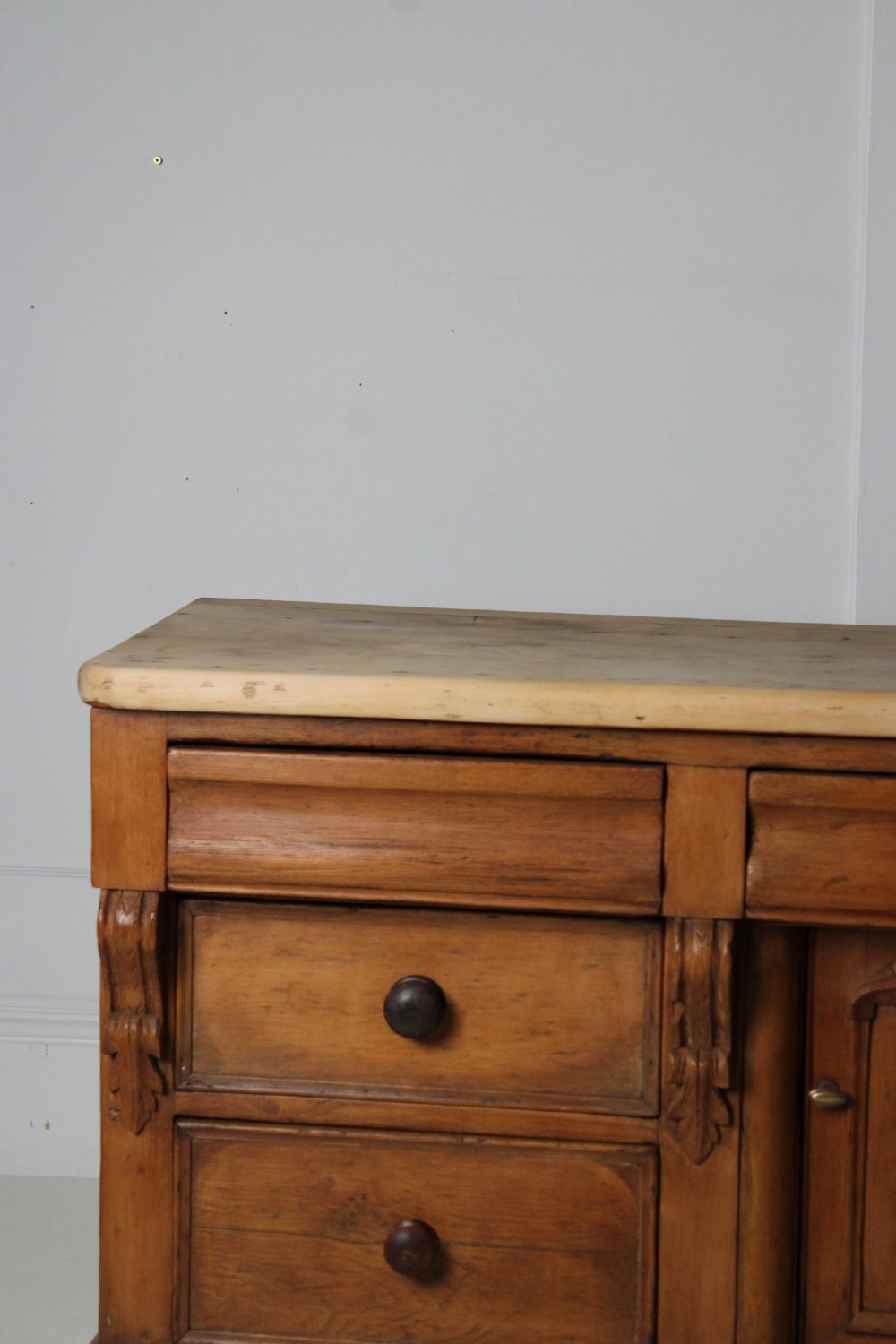 Victorian pine dresser base with sycamore top View IX