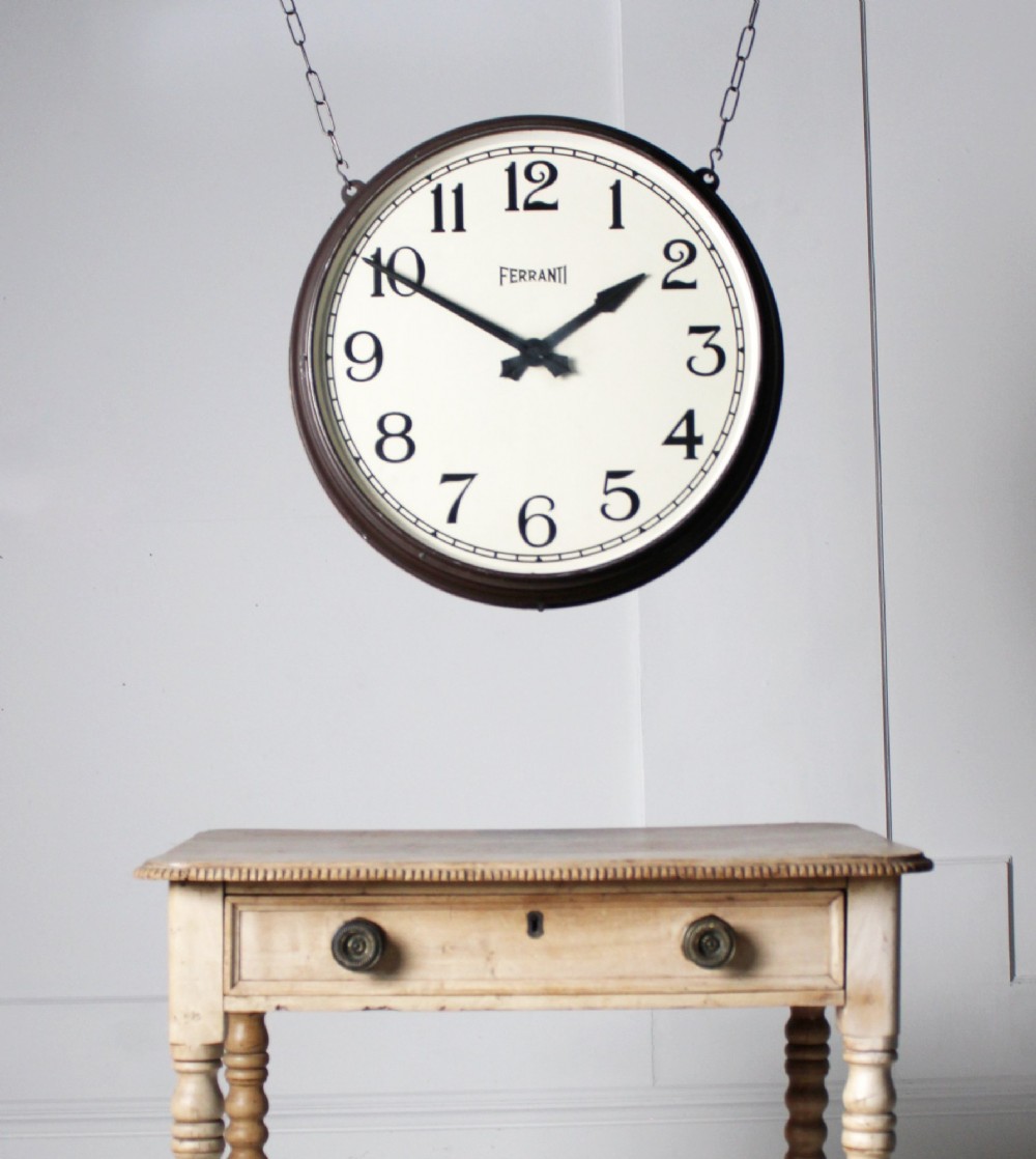Large double sided hanging station clock