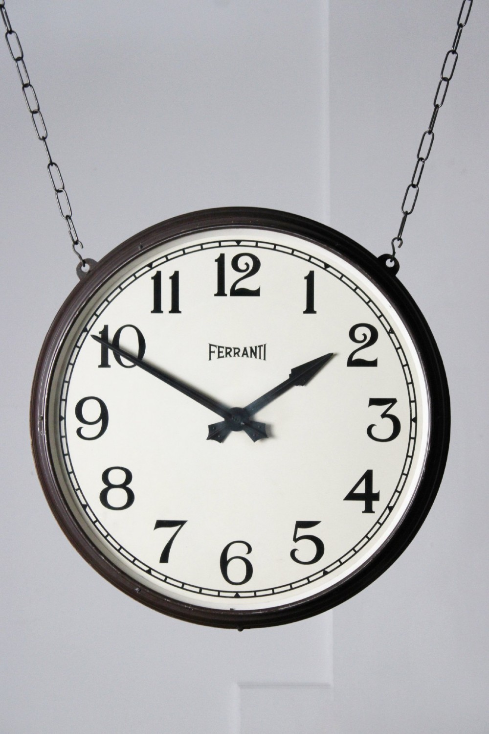 Large double sided hanging station clock View III