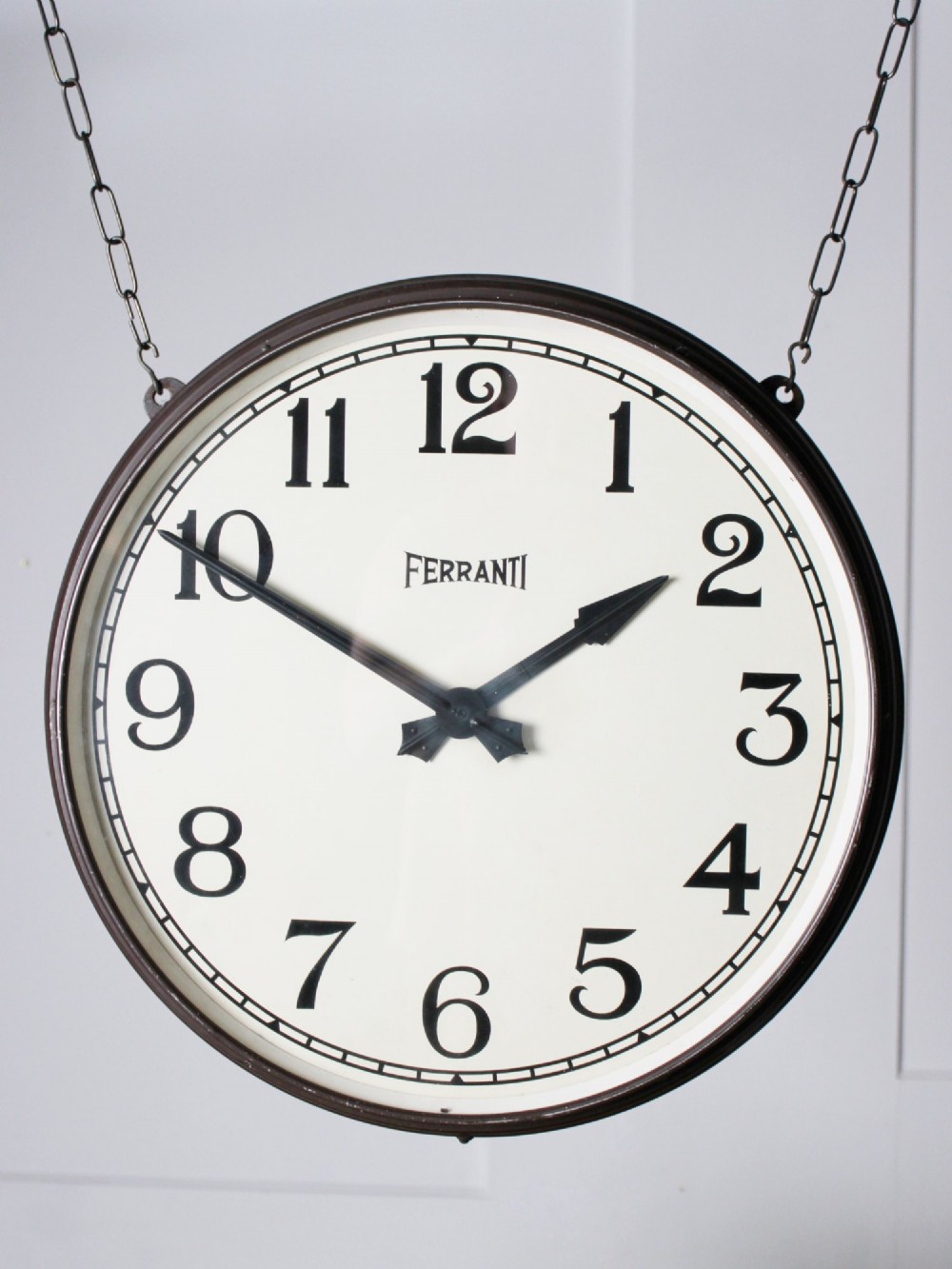 Large double sided hanging station clock View VI