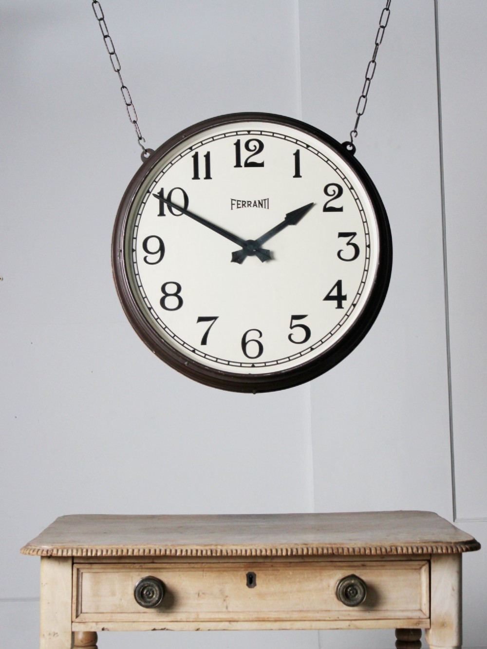Large double sided hanging station clock View VII