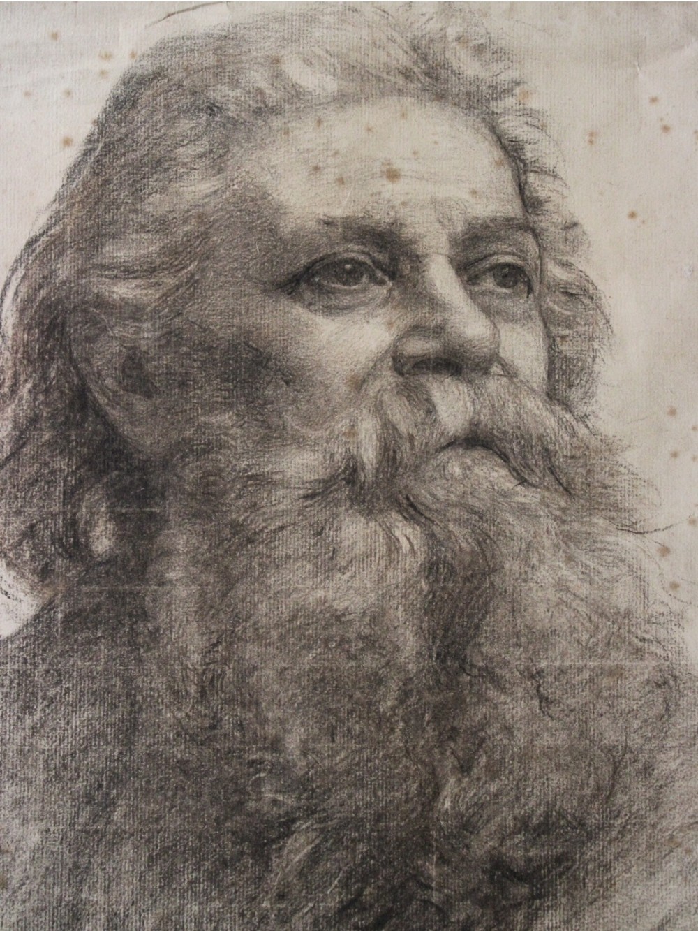 A monochrome charcoal study on paper depicting a bearded gentleman turned in three-quarter profile. View II