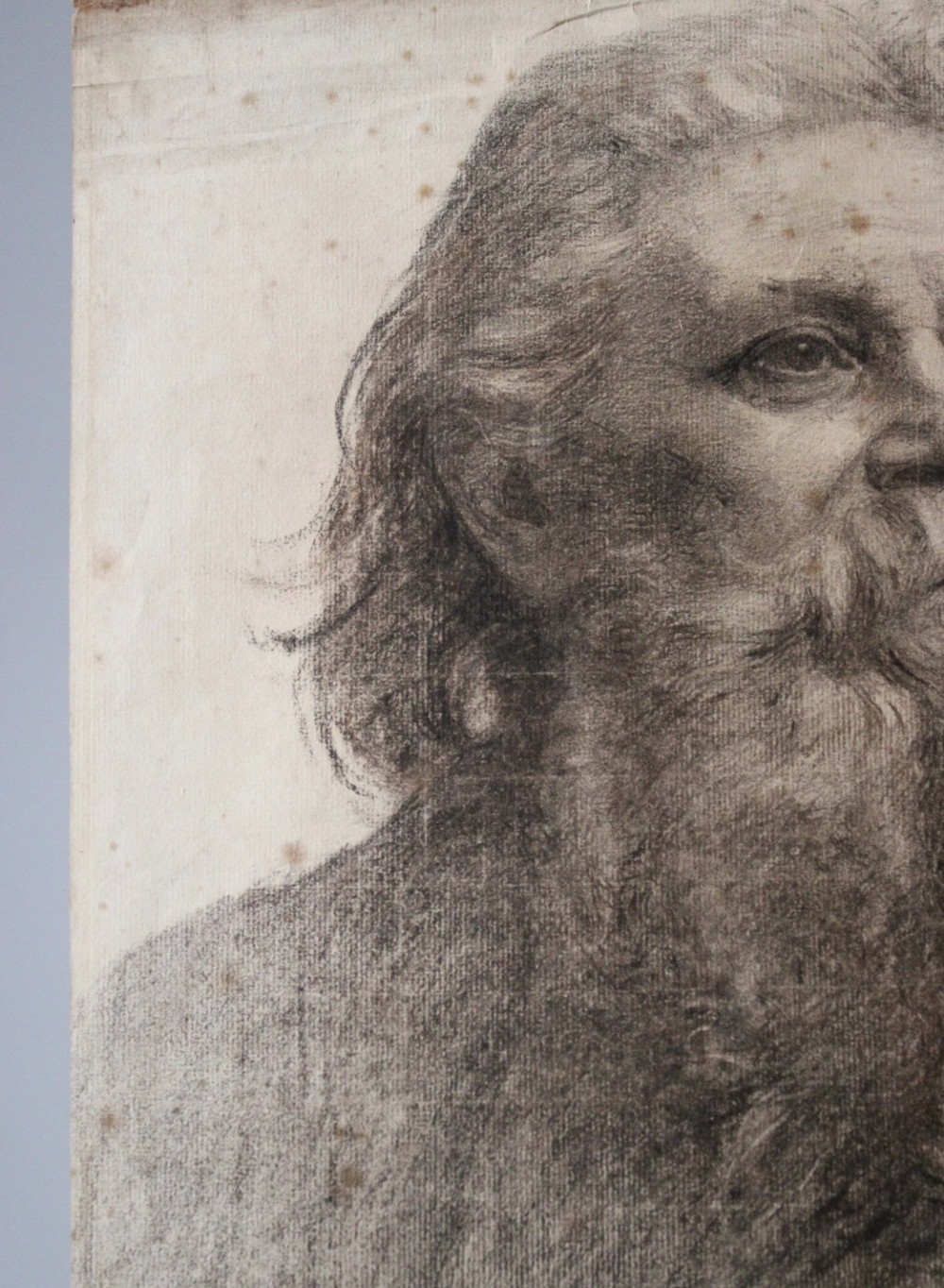 A monochrome charcoal study on paper depicting a bearded gentleman turned in three-quarter profile. View III