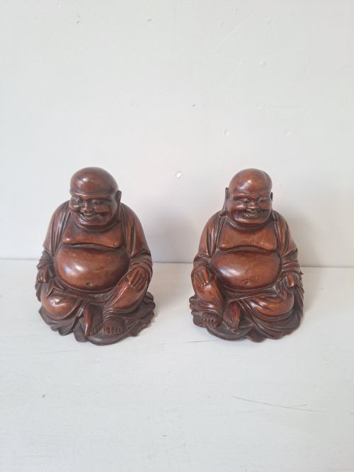 Pair of Antique 19th C. Chinese Laughing Buddhas