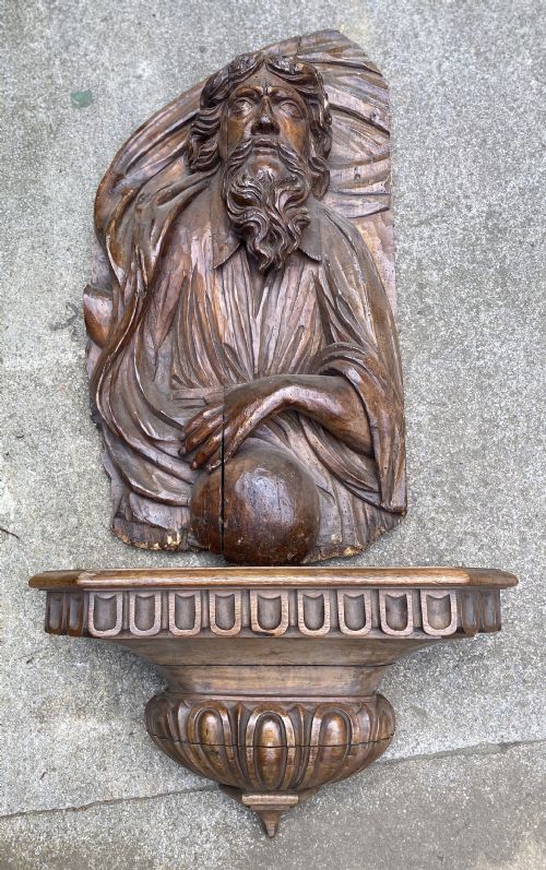 LARGE C17TH CARVED WALNUT FIGURE OF GOD THE FATHER WITH ORB - ADDITIONAL PHOTO 1