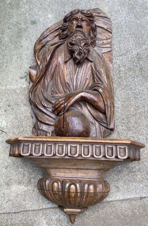 LARGE C17TH CARVED WALNUT FIGURE OF GOD THE FATHER WITH ORB - ADDITIONAL PHOTO 3