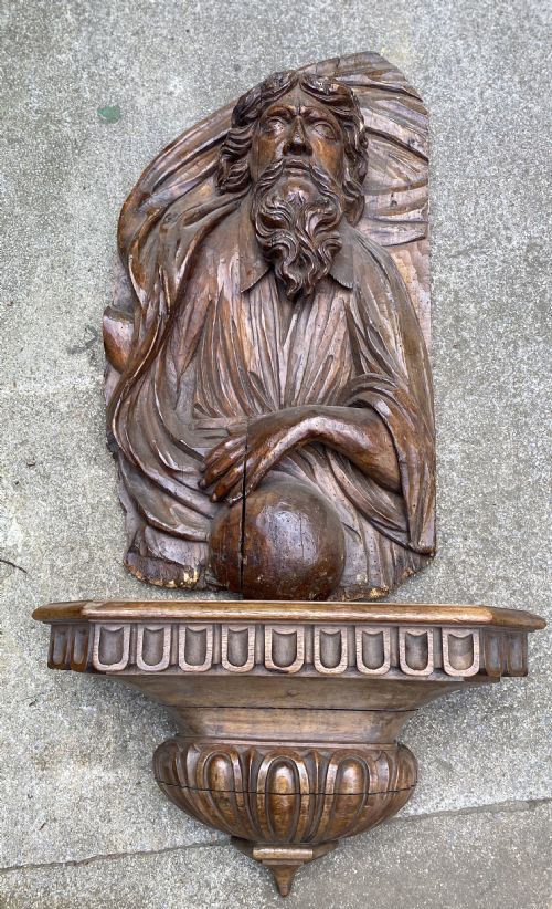 LARGE C17TH CARVED WALNUT FIGURE OF GOD THE FATHER WITH ORB - ADDITIONAL PHOTO 4