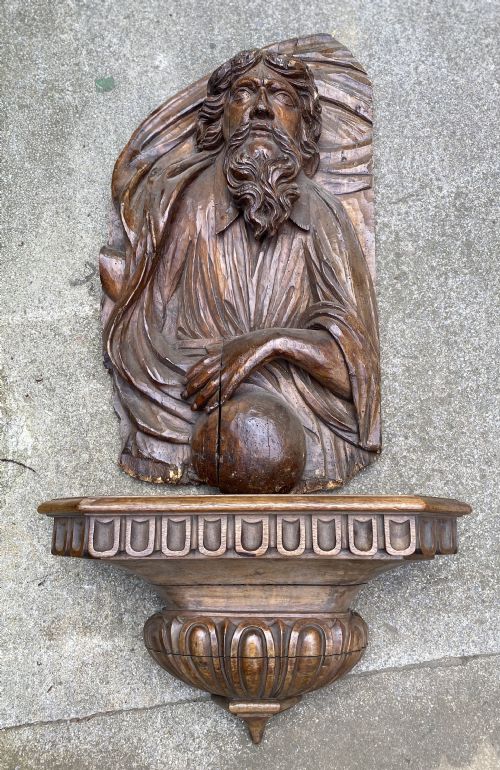 LARGE C17TH CARVED WALNUT FIGURE OF GOD THE FATHER WITH ORB - ADDITIONAL PHOTO 5