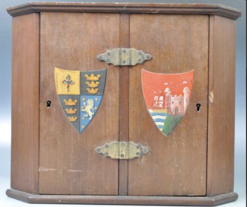 Rare Pair of Miniature Crested Corner Cupboards