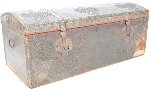 C17th Spanish Studded Leather Domed Top Chest