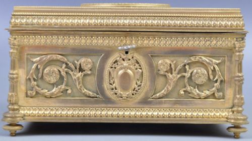 Early C19th Palaise Royal Gilded Bronze Casket with Painting on Ivory Panel to the Top