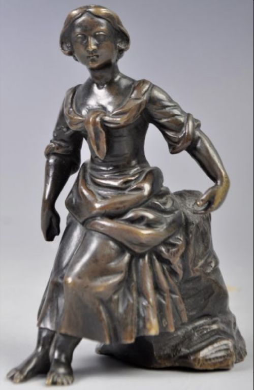 C19th Bronze of Maiden Resting Against a Rock