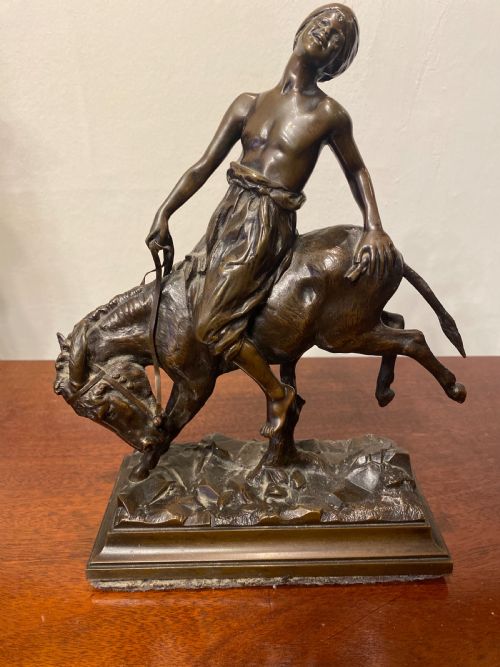 Paul Aichele (1859-1910 )Bronze of Boy on a Donkey