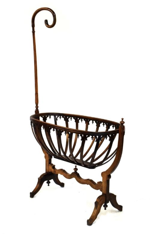 Victorian Beech and Bentwood Framed Child's Rocking Crib