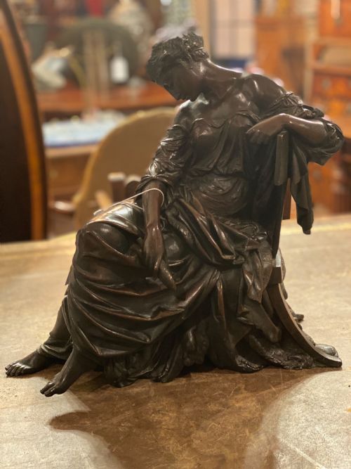 C19th Large Bronze of Classical Figure Reclining in a Chair