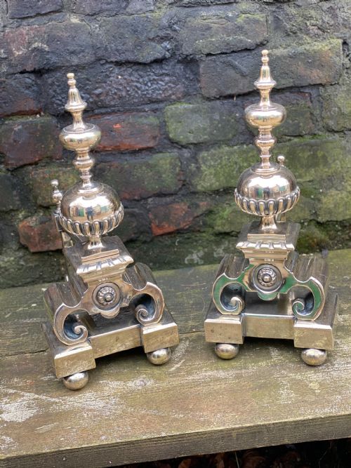 Pair of Silver Plated Brass Fire Dogs in the C17th Style