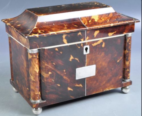 C19th Blonde Tortoishell Tea Caddy