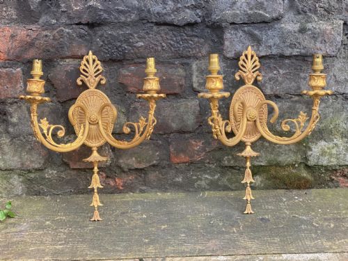 Pair of Ormolu Wall Mounted Classical Two Armed Lights