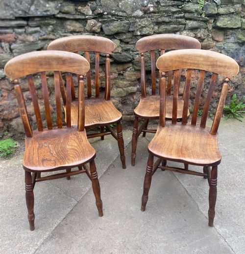 Set of Four Country Slat Back Chairs