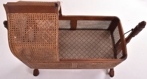 VICTORIAN RATTAN CANED ROCKING CRIB RETAILED BY HEALS AND SON - ADDITIONAL PHOTO 1