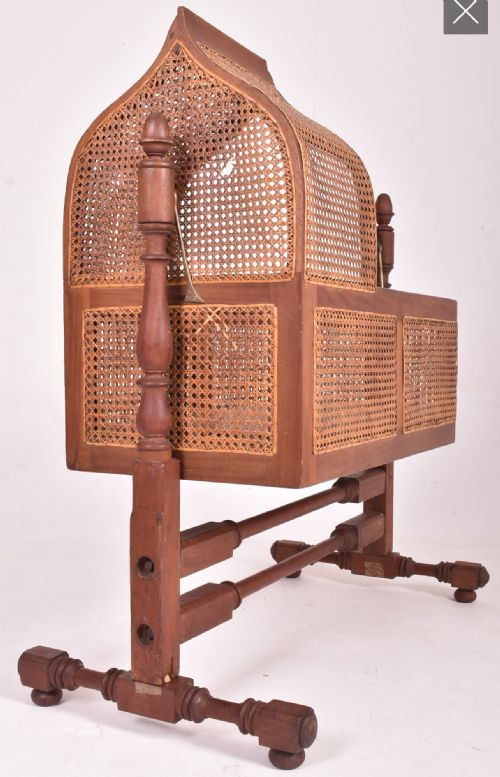 VICTORIAN RATTAN CANED ROCKING CRIB RETAILED BY HEALS AND SON - ADDITIONAL PHOTO 6