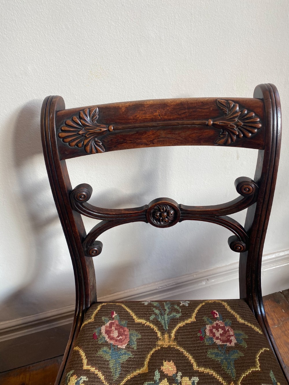 Pair of regency chairs with tapestry seat in the gillows manner  View III