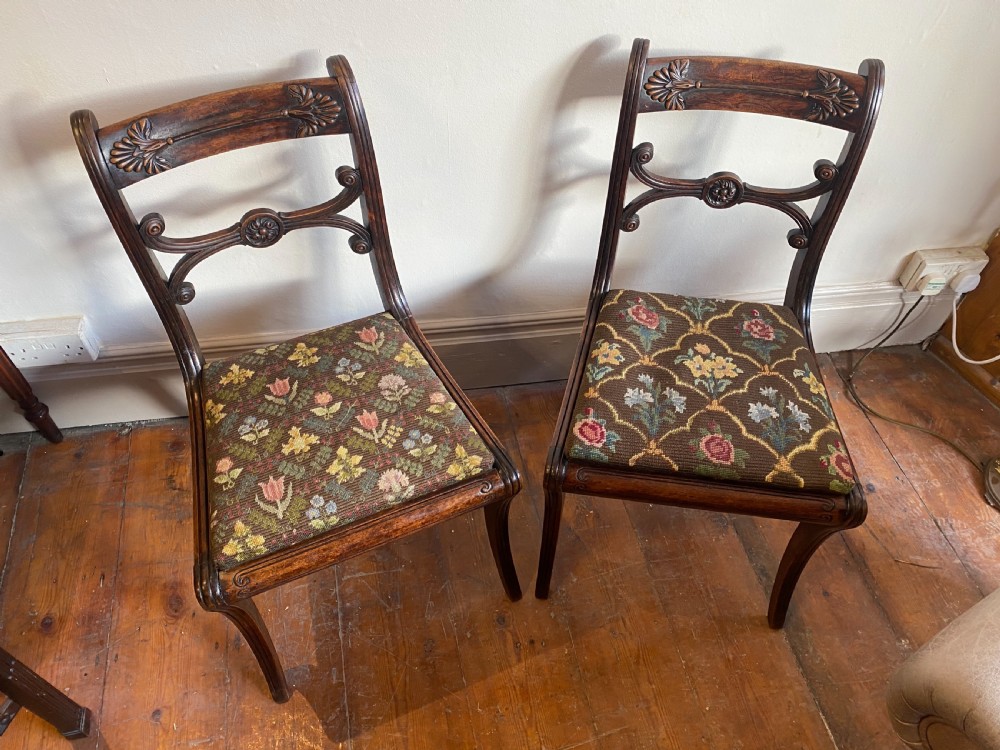 Pair of regency chairs with tapestry seat in the gillows manner  View VI