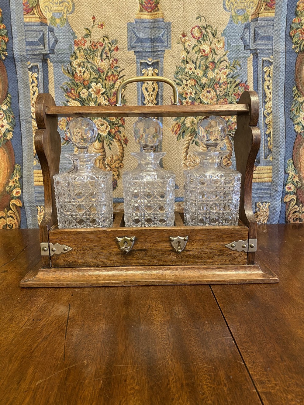 c19th oak framed three bottle tantalas