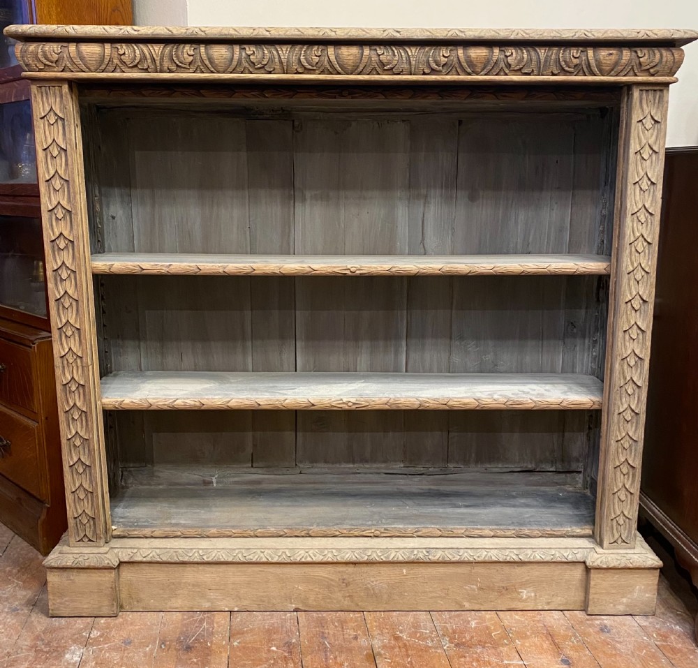 c19th carved oak open  bookcase 