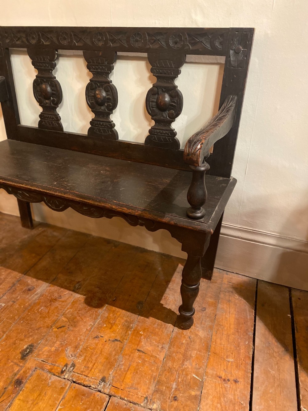 C19th two seater carved  hall bench  View IV