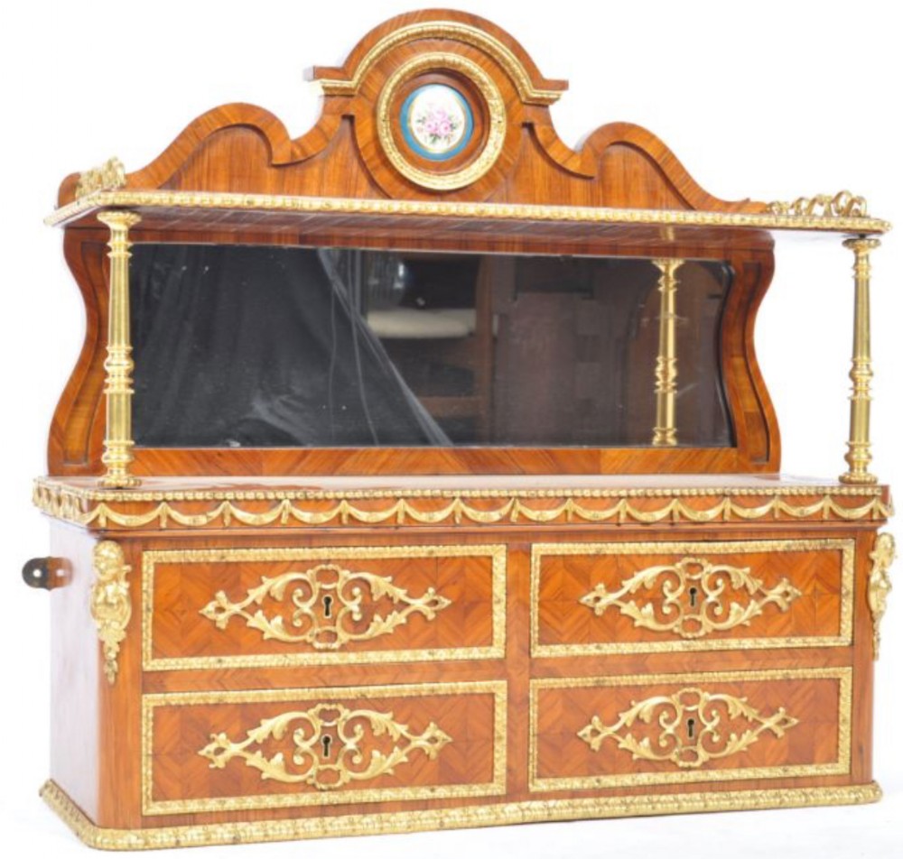 Early C19th french king wood and ormolu mounted wall cabinet