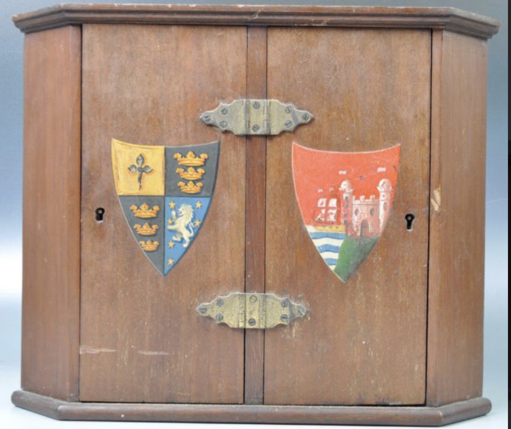 rare pair of miniature crested corner cupboards 