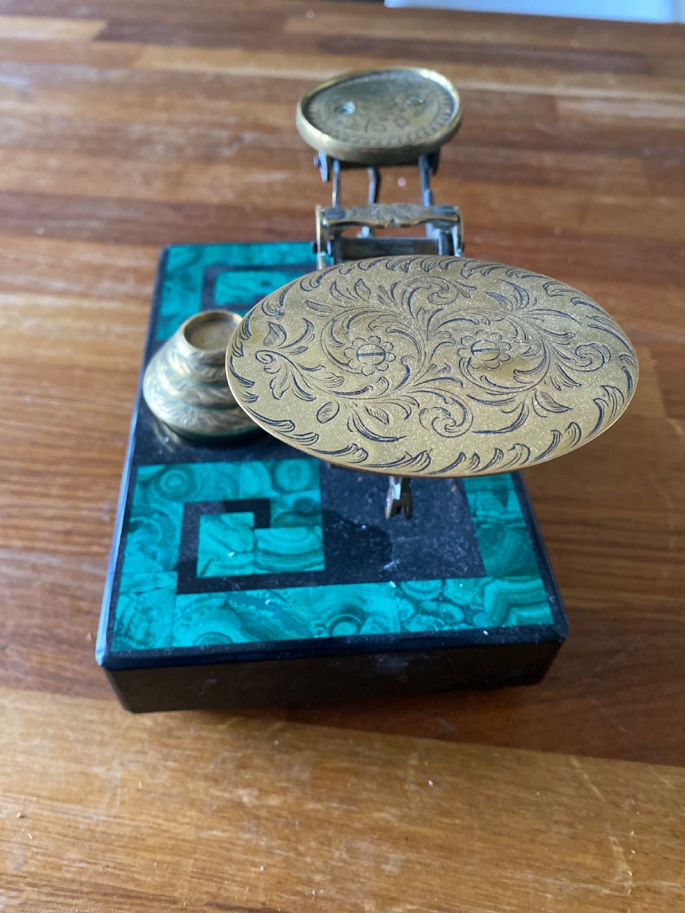 victorian slate and malachite based brass letter scales  View III