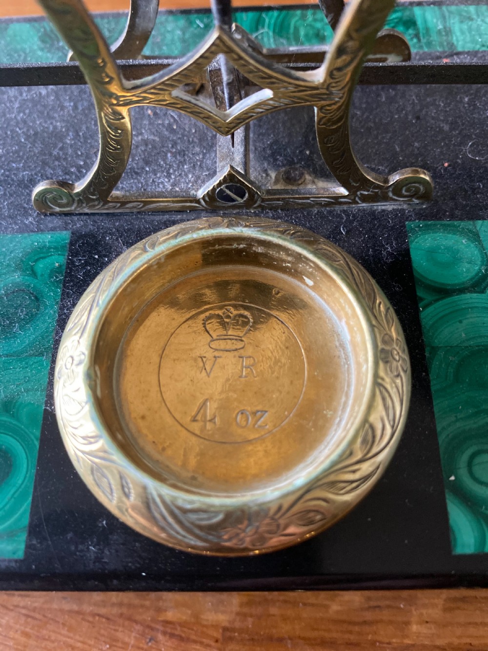 victorian slate and malachite based brass letter scales  View V