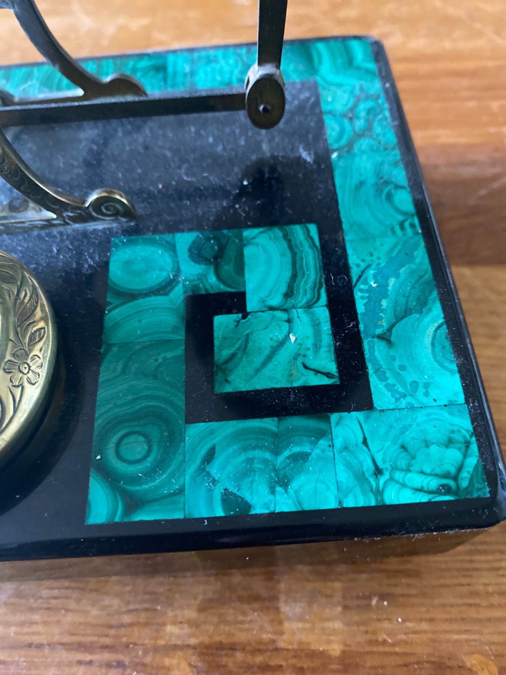 victorian slate and malachite based brass letter scales  View VII