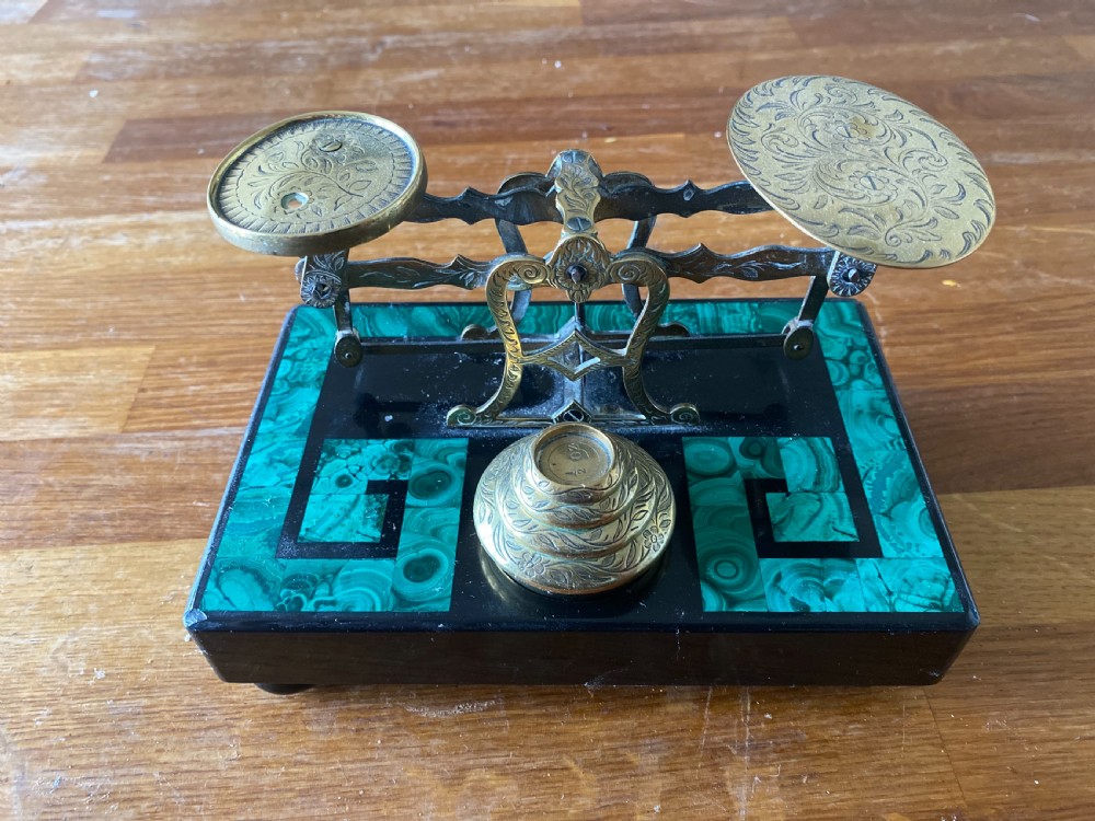 victorian slate and malachite based brass letter scales  View IX