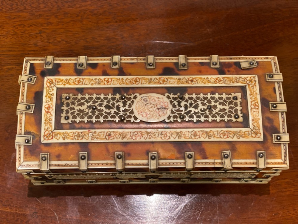 C19th tortoiseshell and ivory casket  View II
