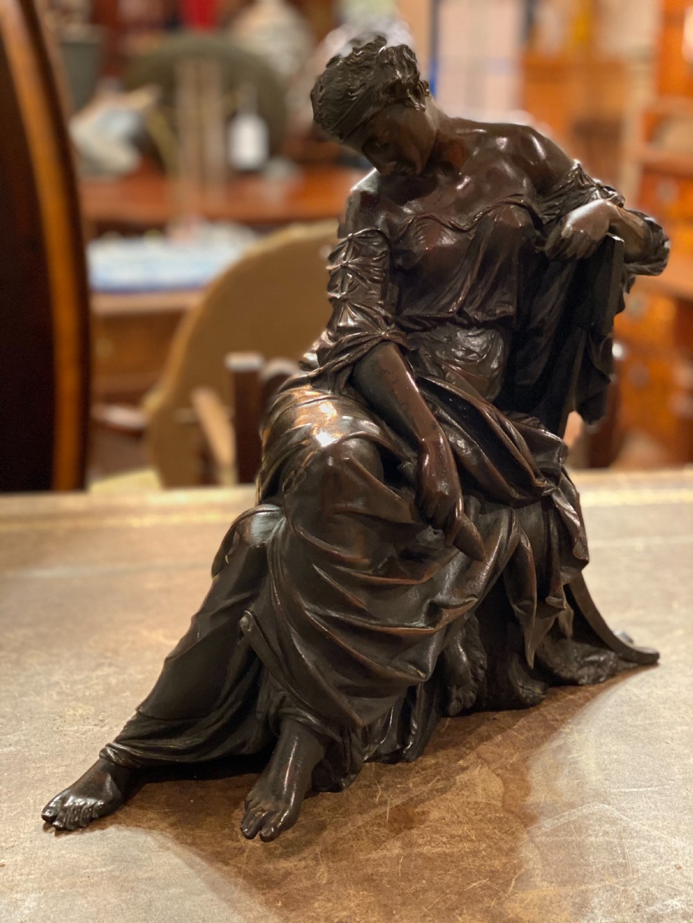 C19th large bronze of classical figure reclining in a chair  View IV