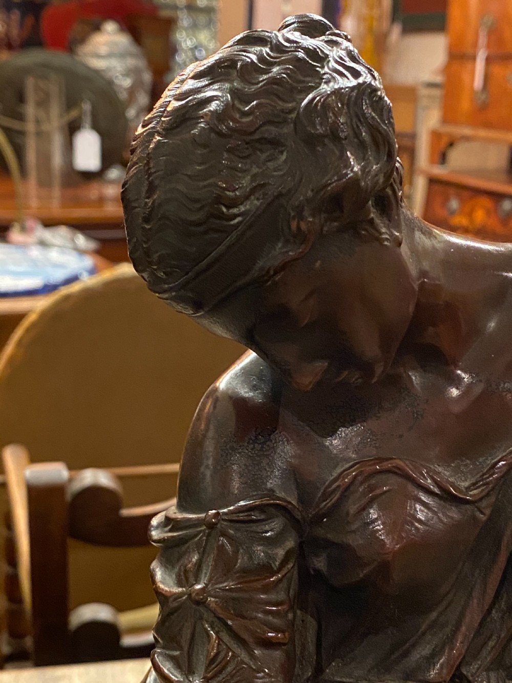 C19th large bronze of classical figure reclining in a chair  View V
